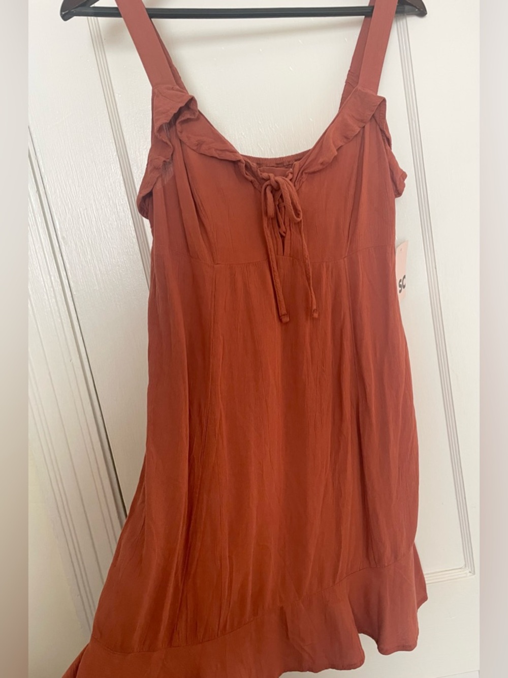 NWT SO Ruffle Front Lace-Up Mini Dress Sleeveless Smocked Womens M